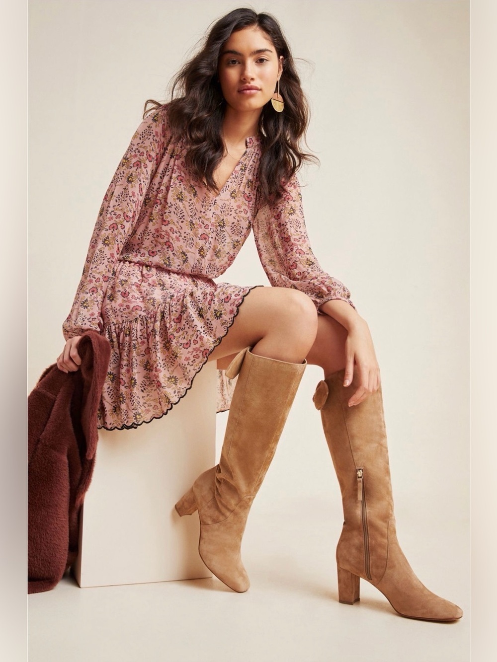Velvet by Graham & Spencer Aubrey Printed Peasant Dress Ruffle Tunic S